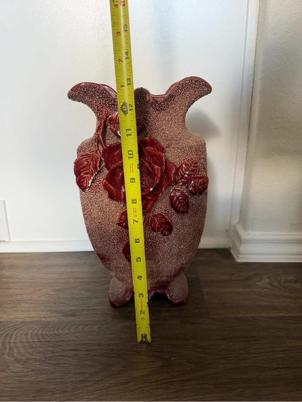 Vintage sand Majolica barbotine vase Rose